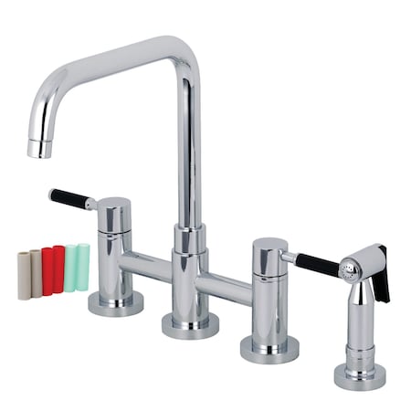 Kingston Brass KS8281DKLBS 2-Handle Bridge Kitchen Faucet W/ Brass Side Sprayer, Chrm KS8281DKLBS